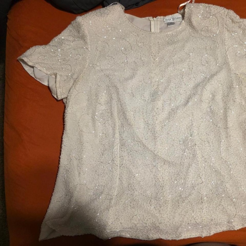 Duck to Dawn Ivory Beaded Silk Top